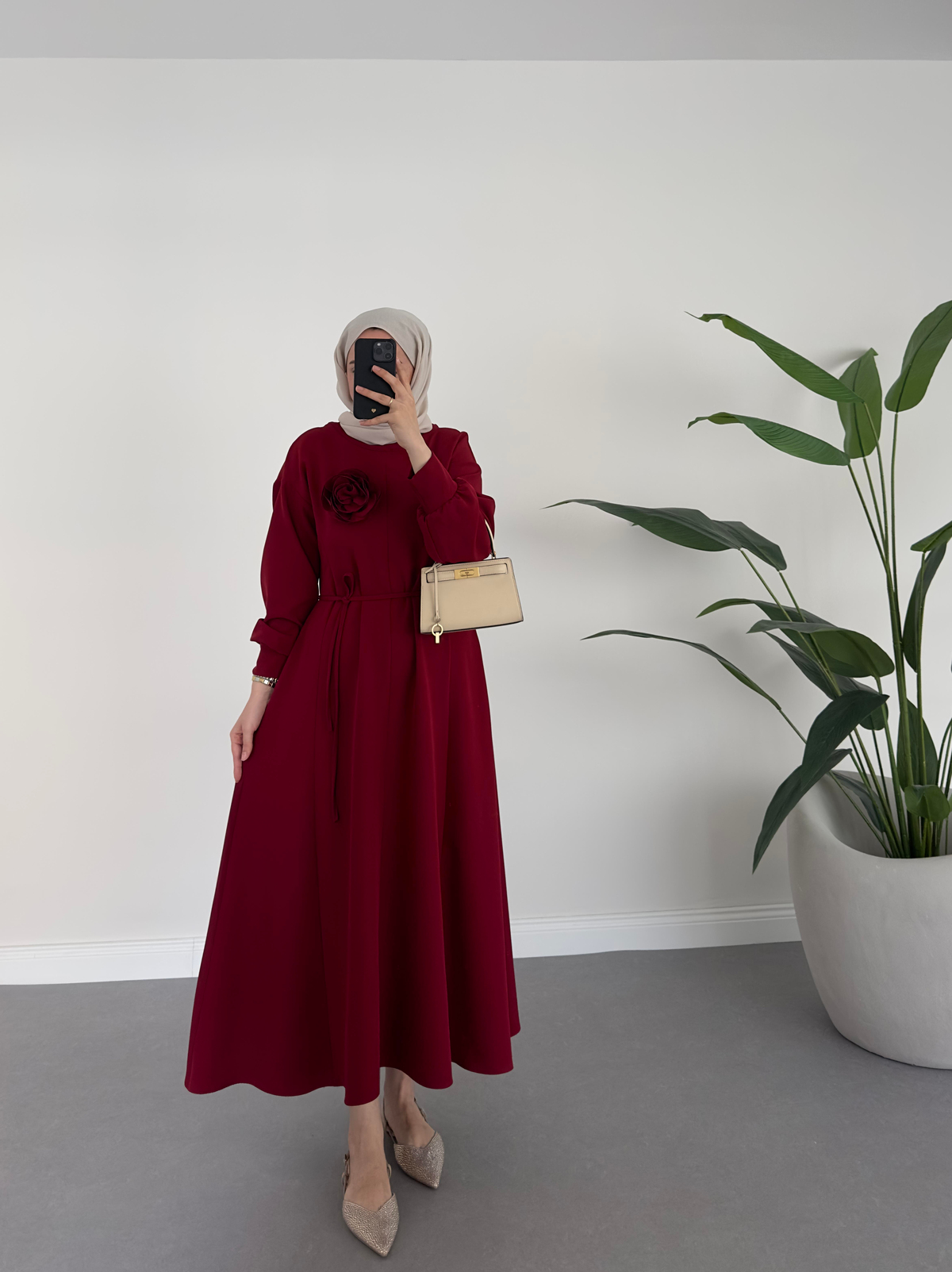 Sovera Elbise Bordo