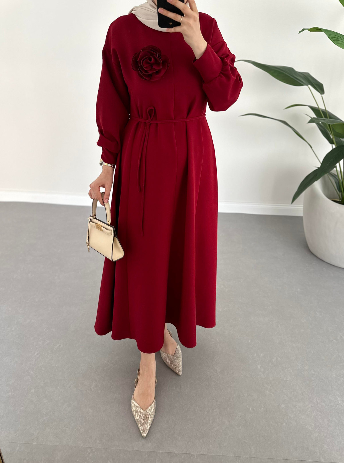 Sovera Elbise Bordo