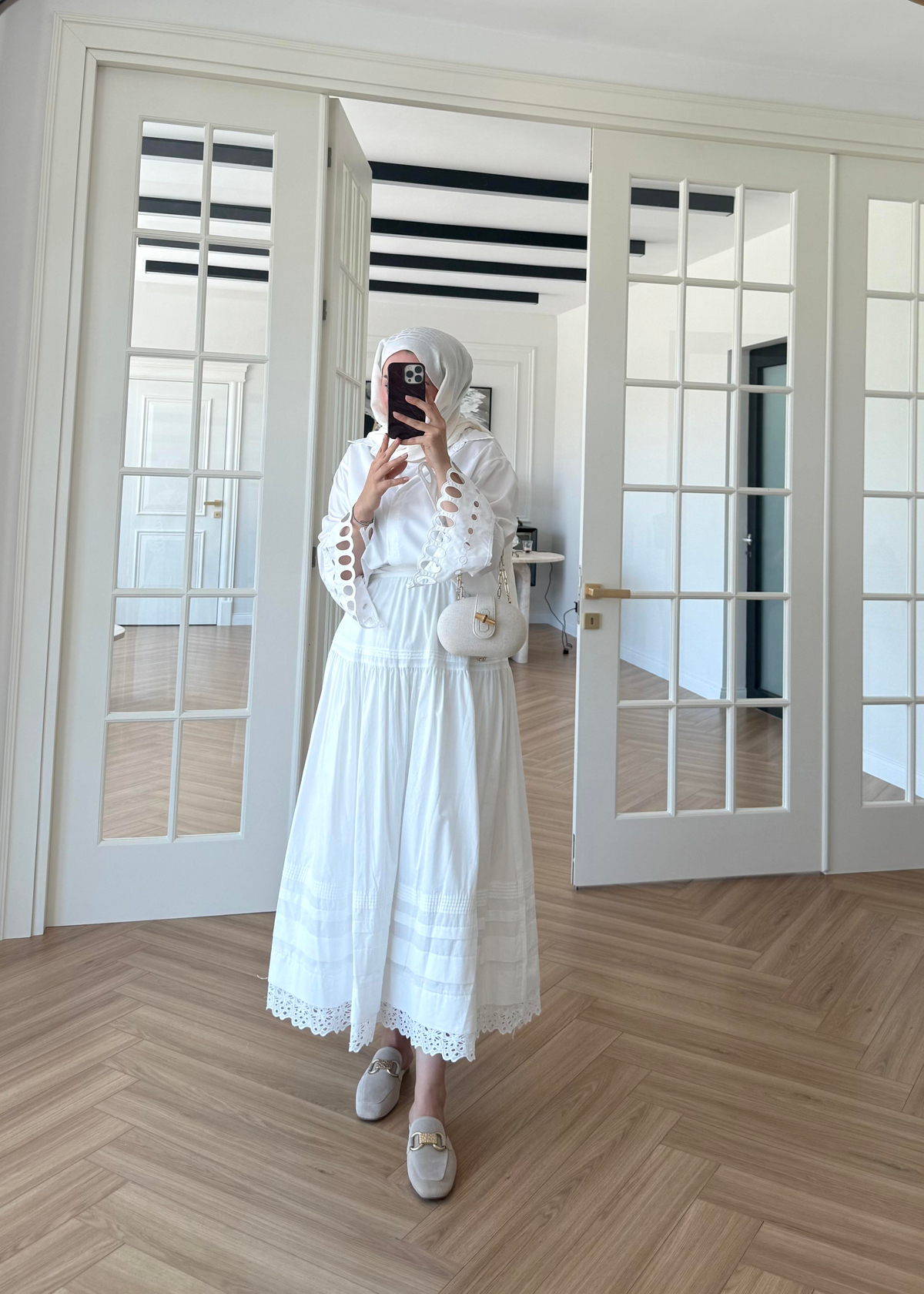 Stila Dantel Detay Etek Ekru