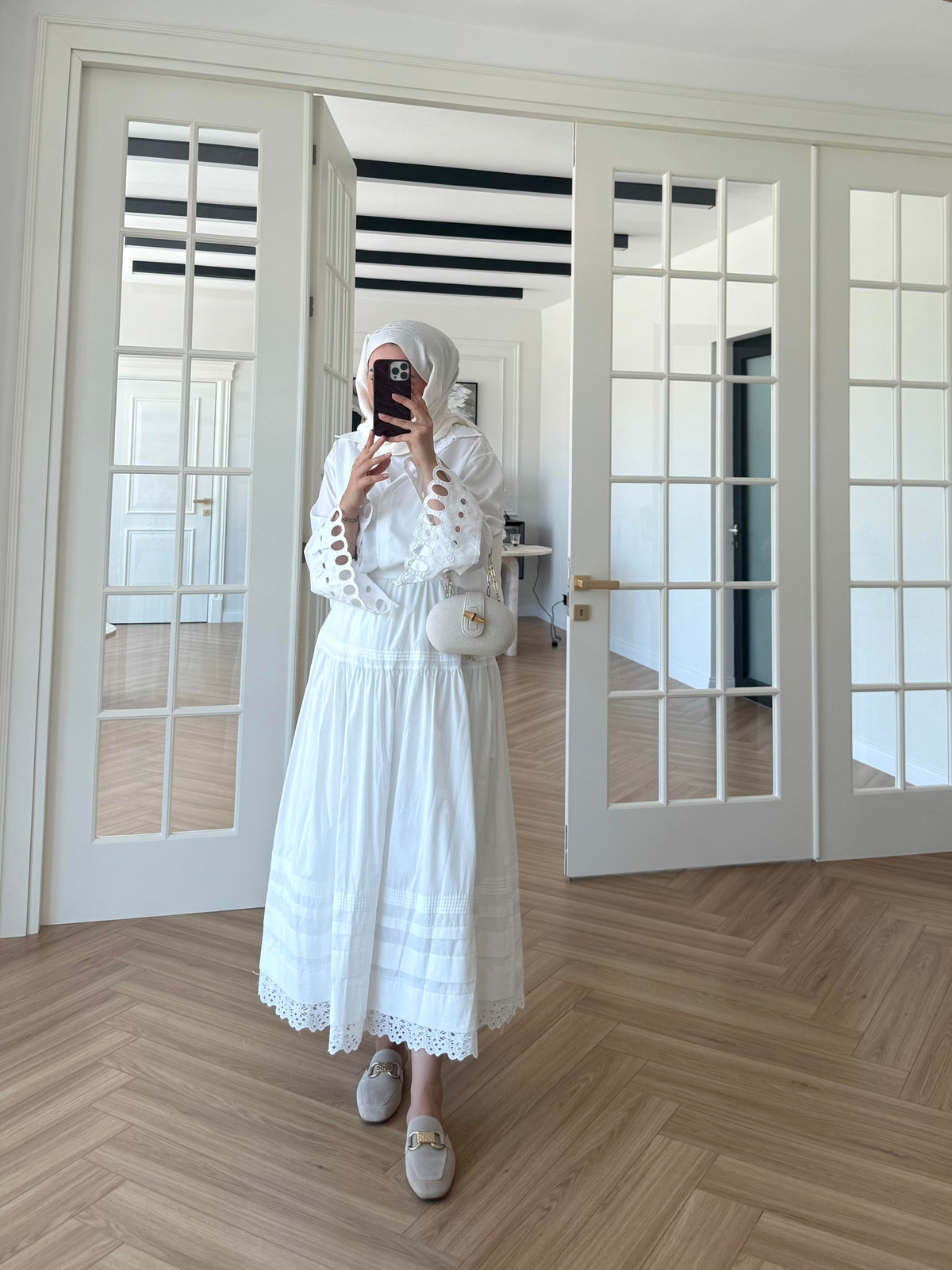 Stila Dantel Detay Etek Ekru