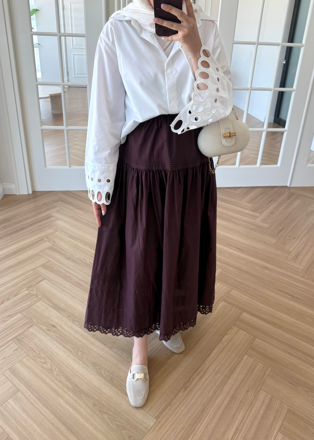 Stila Dantel Detay Etek Mürdüm