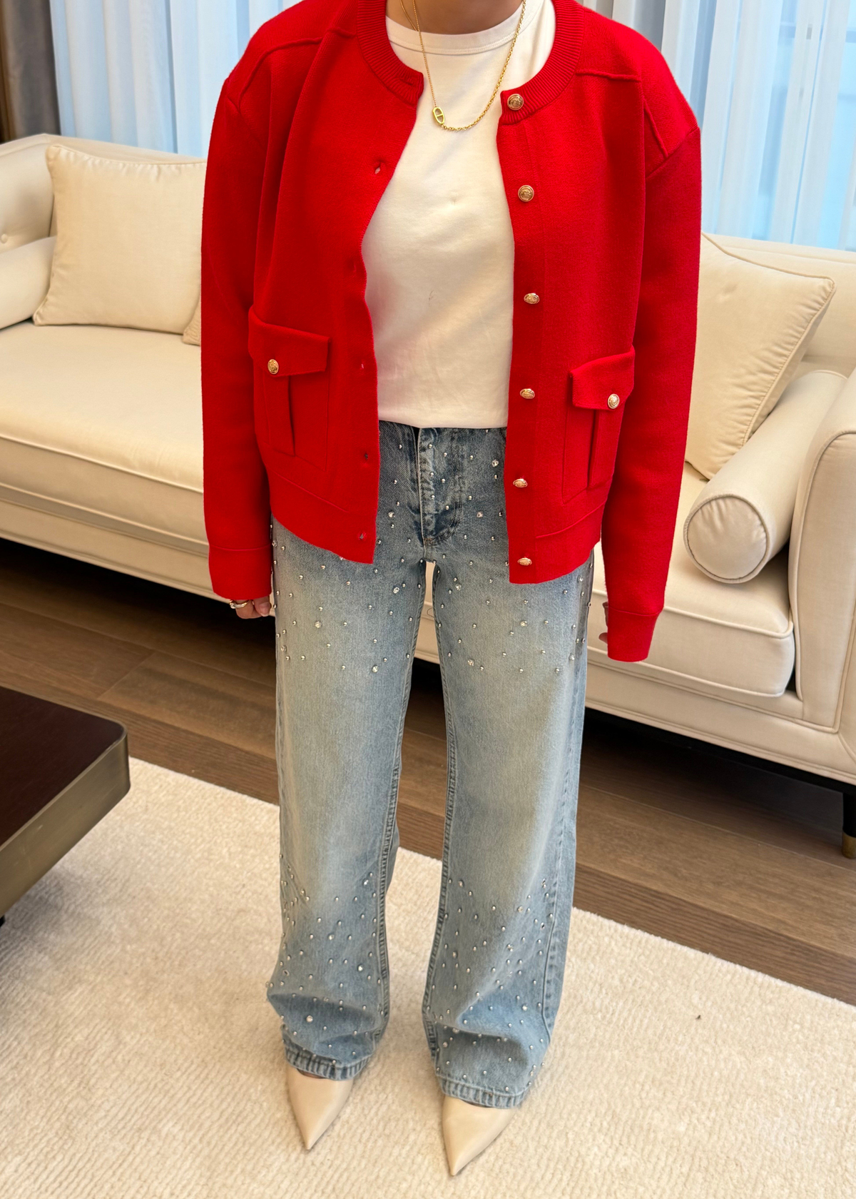 Taş ve Boncuk Detaylı Wide Leg Jean Pantolon