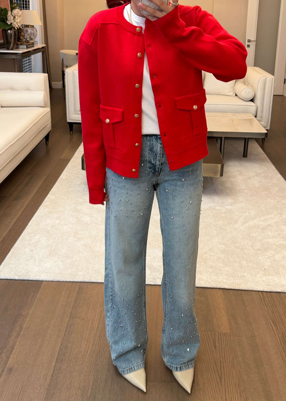 Taş ve Boncuk Detaylı Wide Leg Jean Pantolon