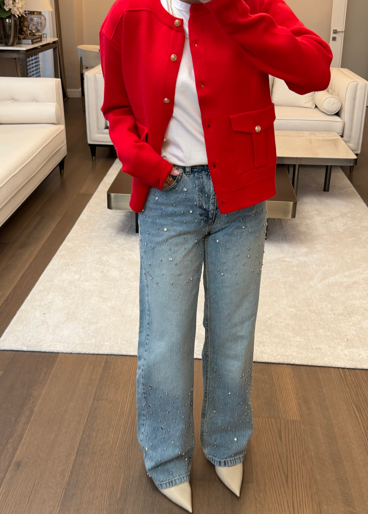 Taş ve Boncuk Detaylı Wide Leg Jean Pantolon