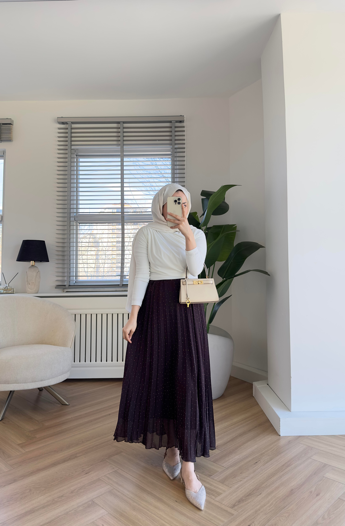 Taşlı Piliseli Etek Kahve