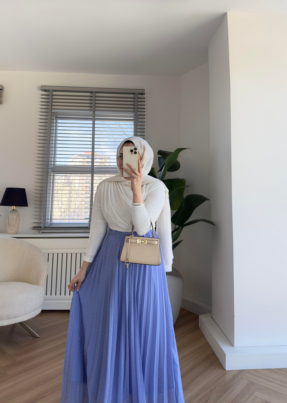 Taşlı Piliseli Etek Lila