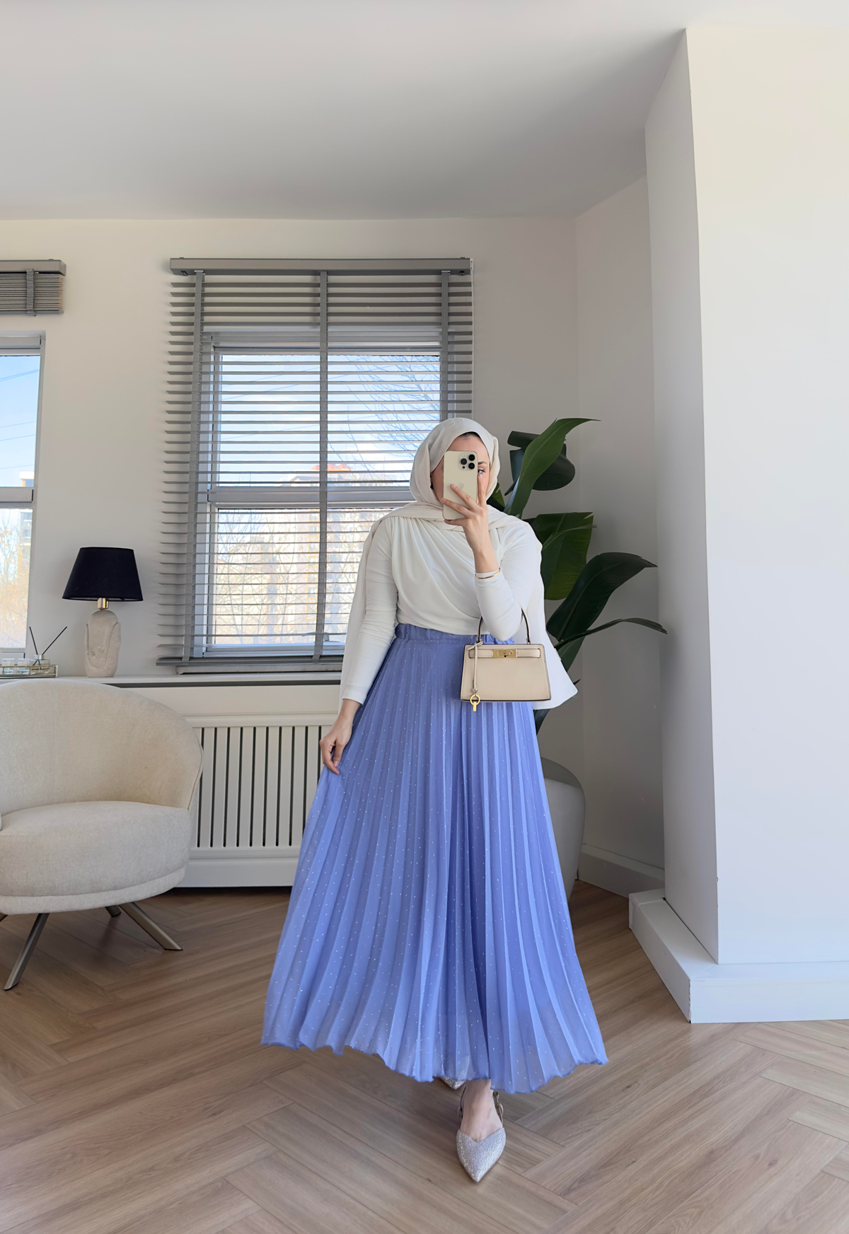 Taşlı Piliseli Etek Lila