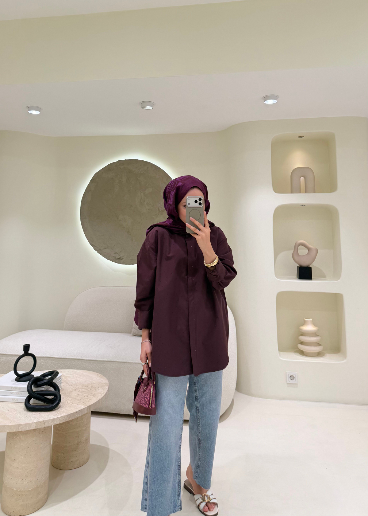 Taşlı Poplin Gömlek Bordo