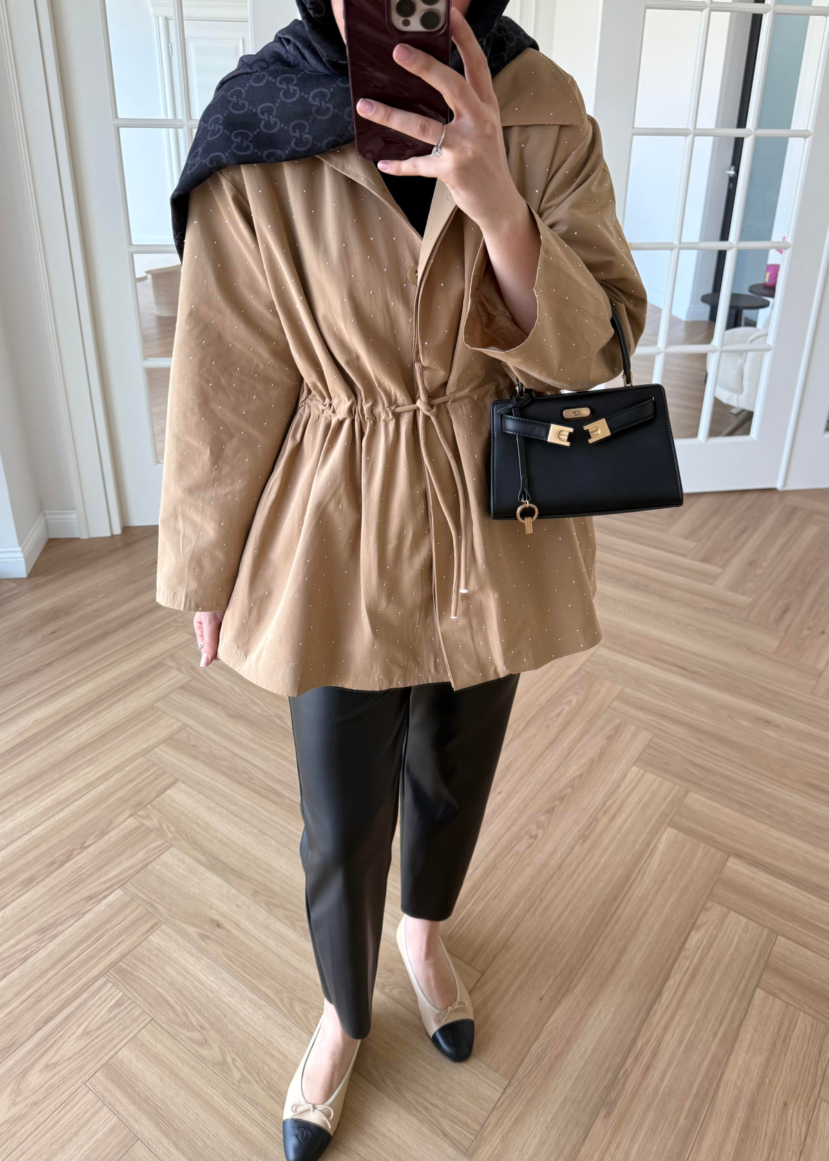 Taşlı Trenç Camel