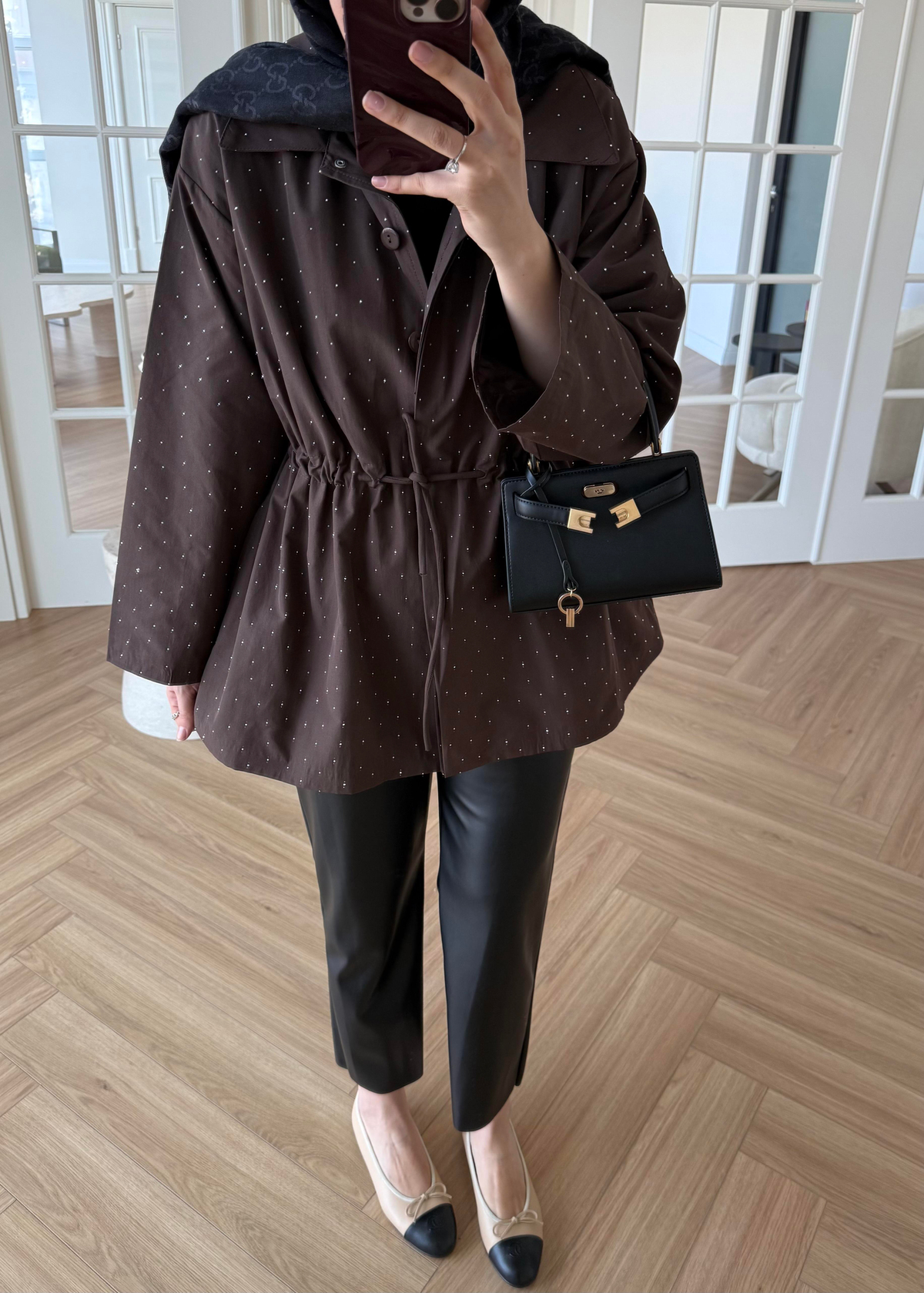 Taşlı Trenç Kahverengi