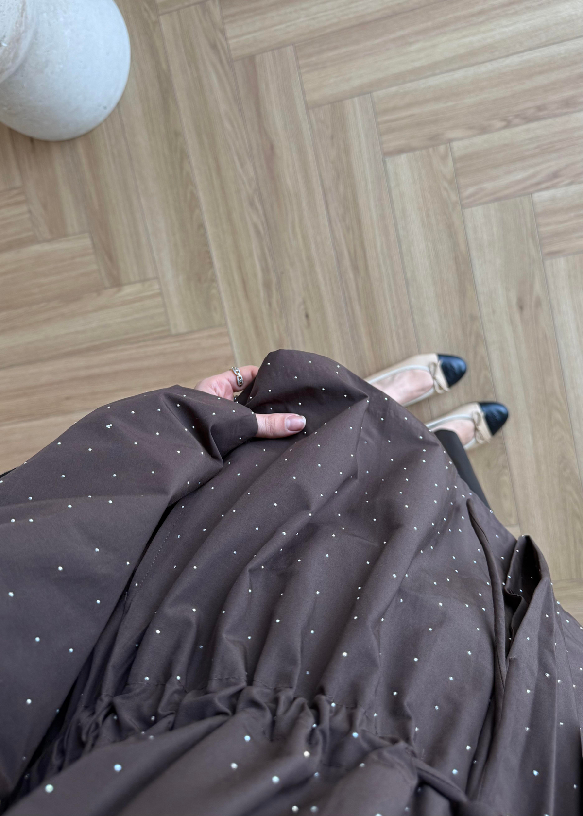 Taşlı Trenç Kahverengi