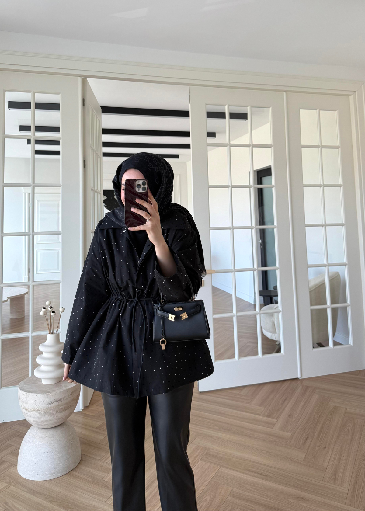 Taşlı Trenç Siyah