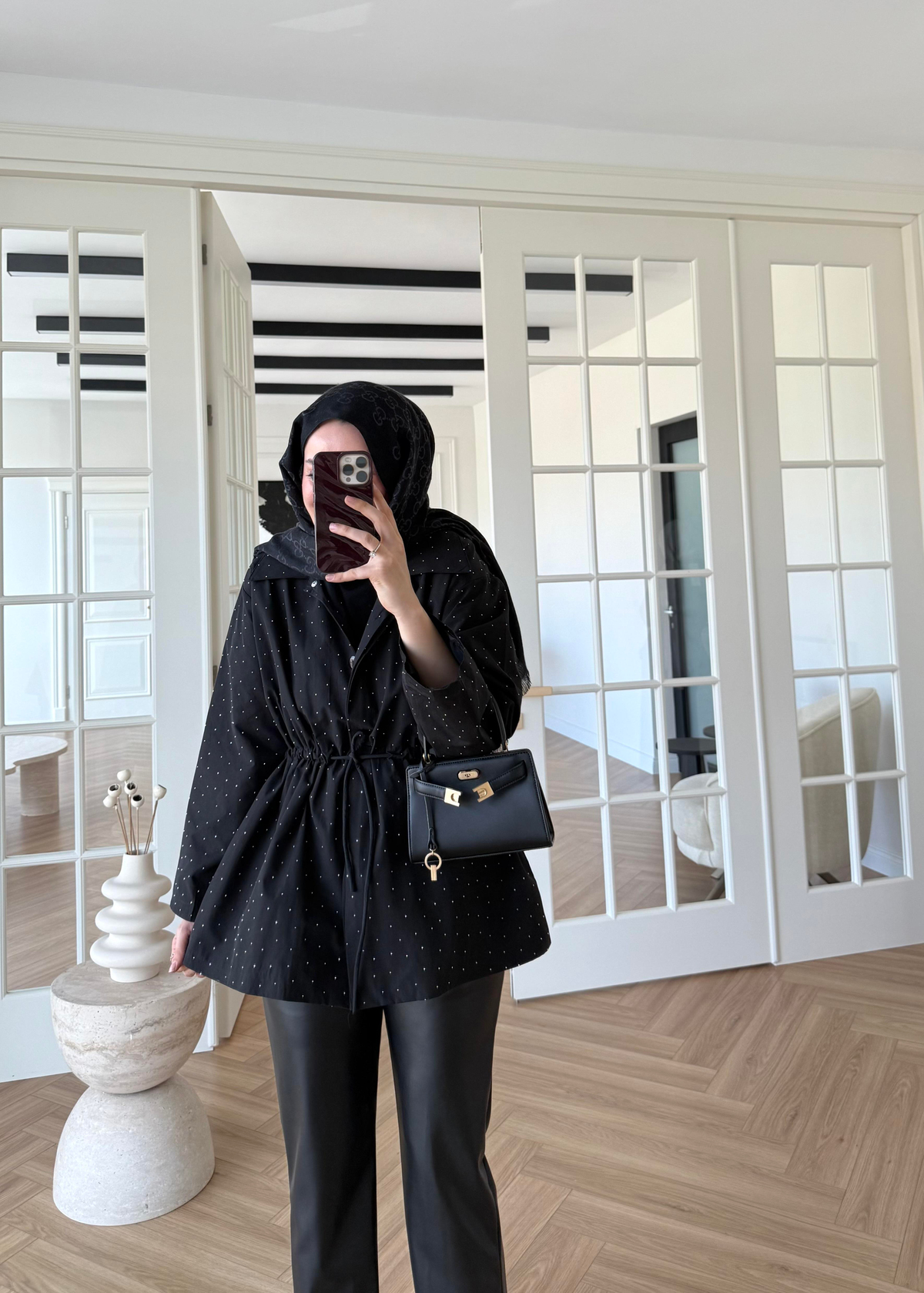 Taşlı Trenç Siyah