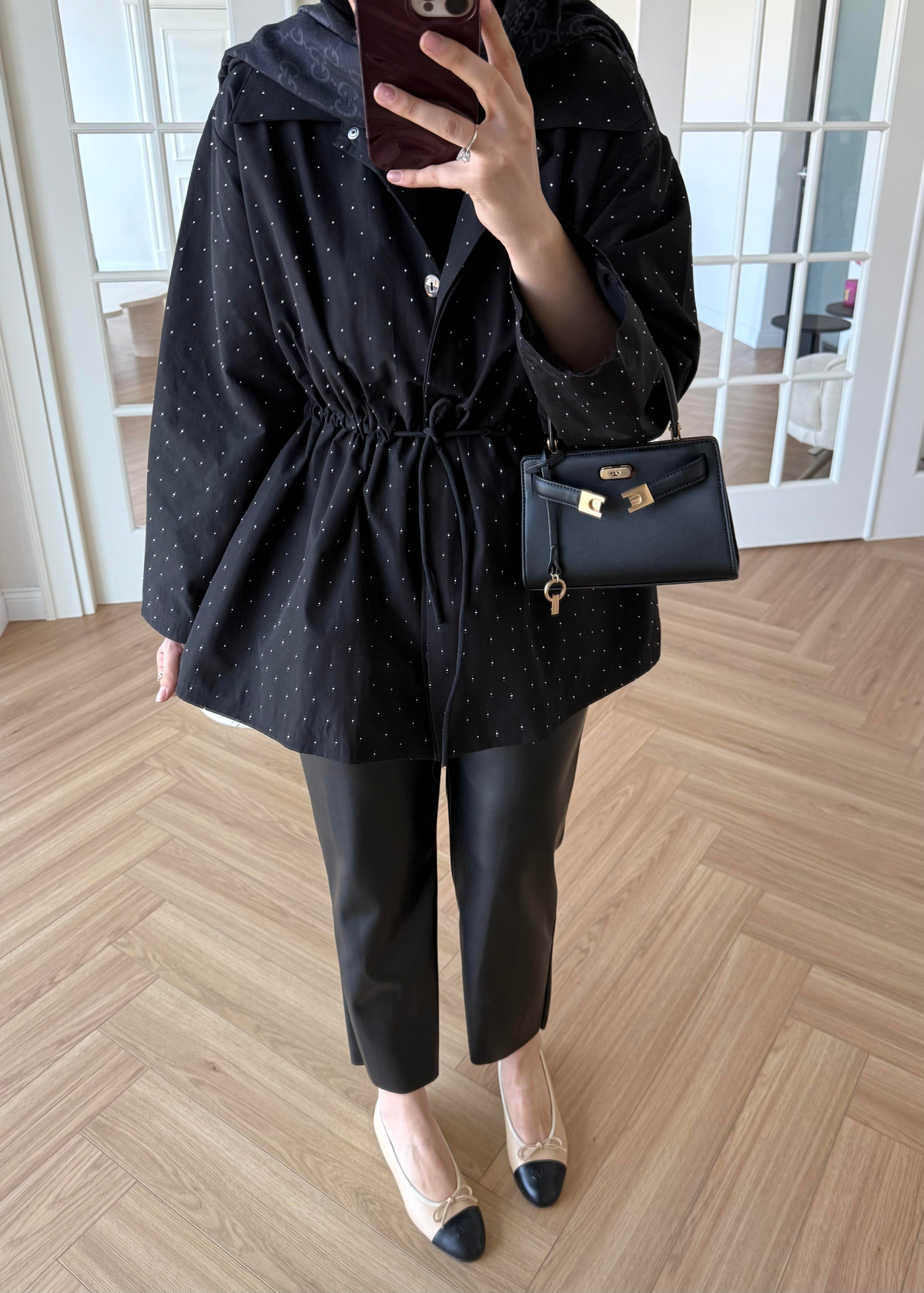 Taşlı Trenç Siyah