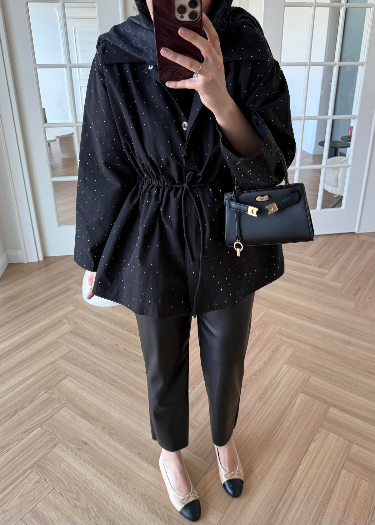 Taşlı Trenç Siyah