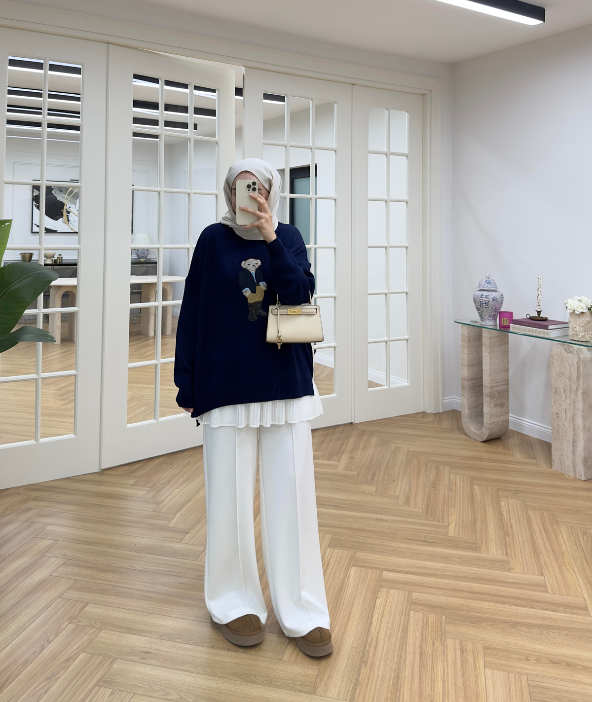 Teddy Nakışlı Triko Lacivert