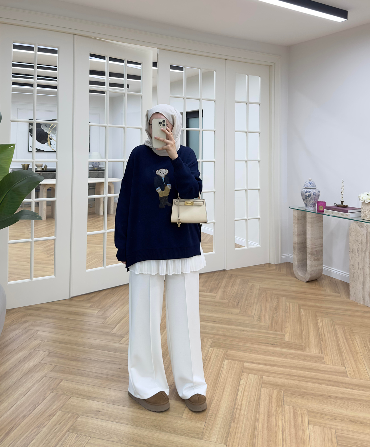 Teddy Nakışlı Triko Lacivert