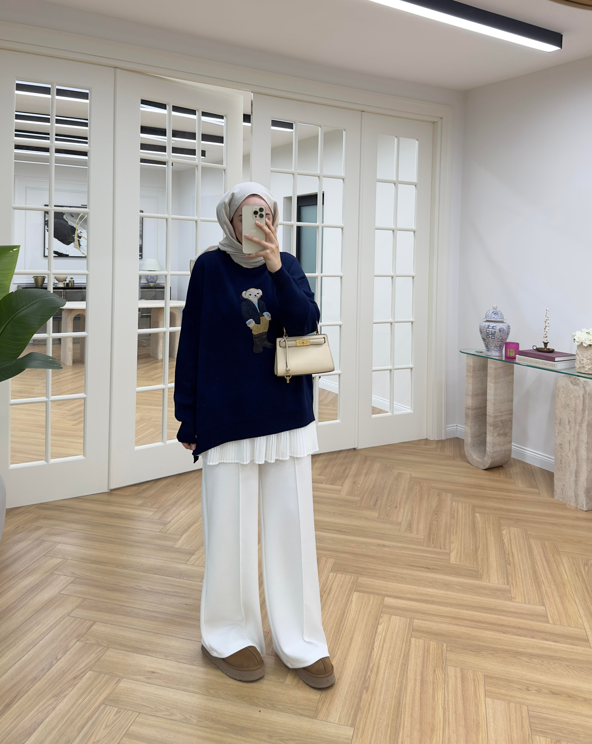 Teddy Nakışlı Triko Lacivert
