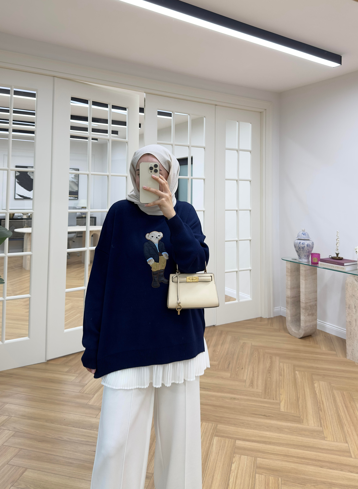 Teddy Nakışlı Triko Lacivert