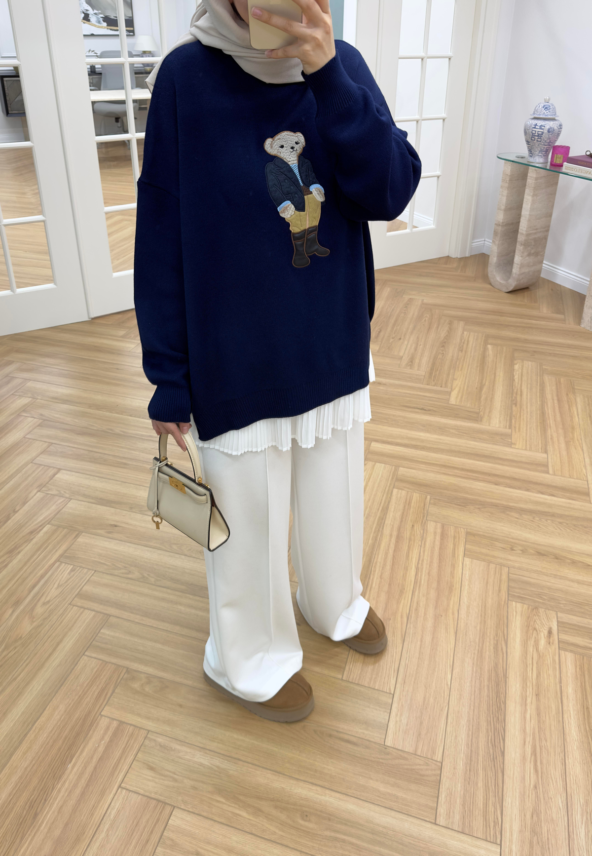 Teddy Nakışlı Triko Lacivert
