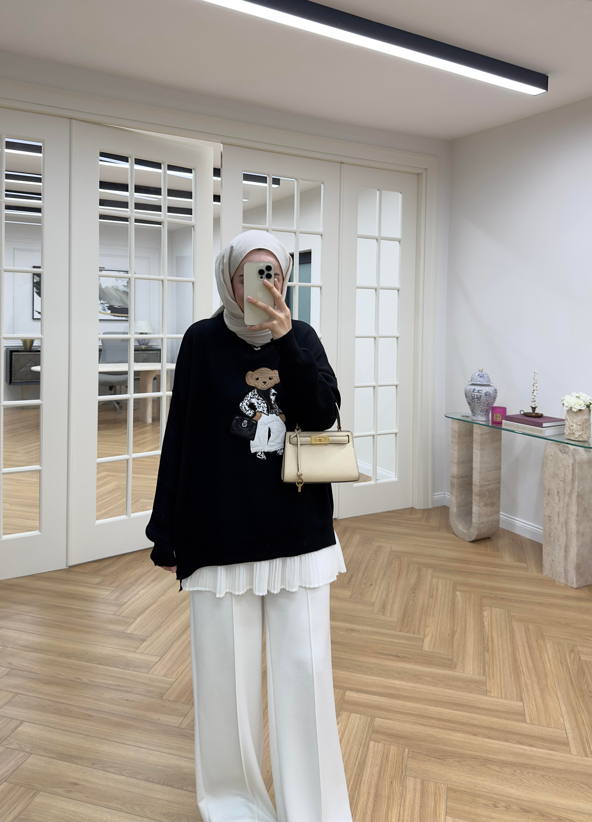 Teddy Nakışlı Triko Siyah