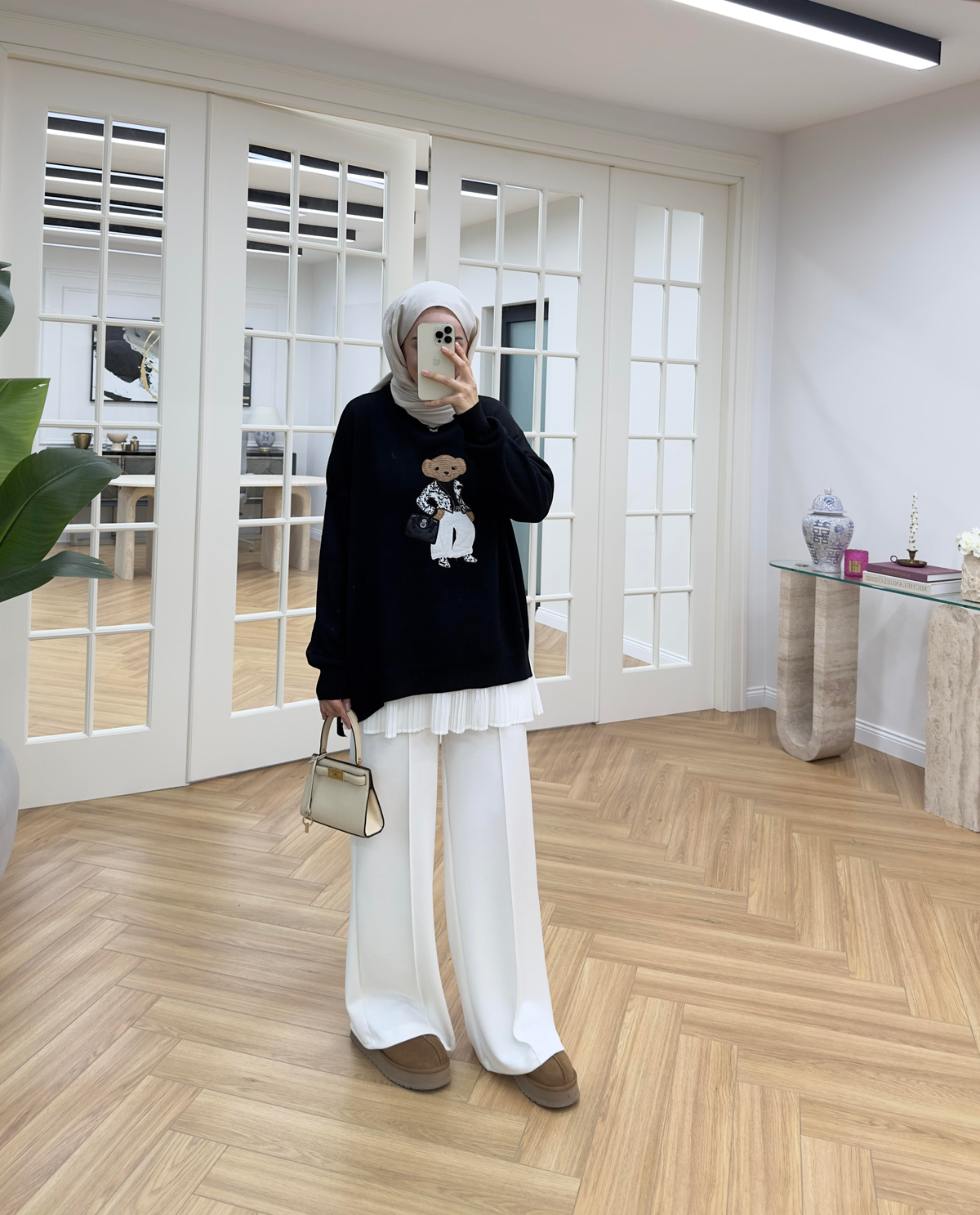 Teddy Nakışlı Triko Siyah