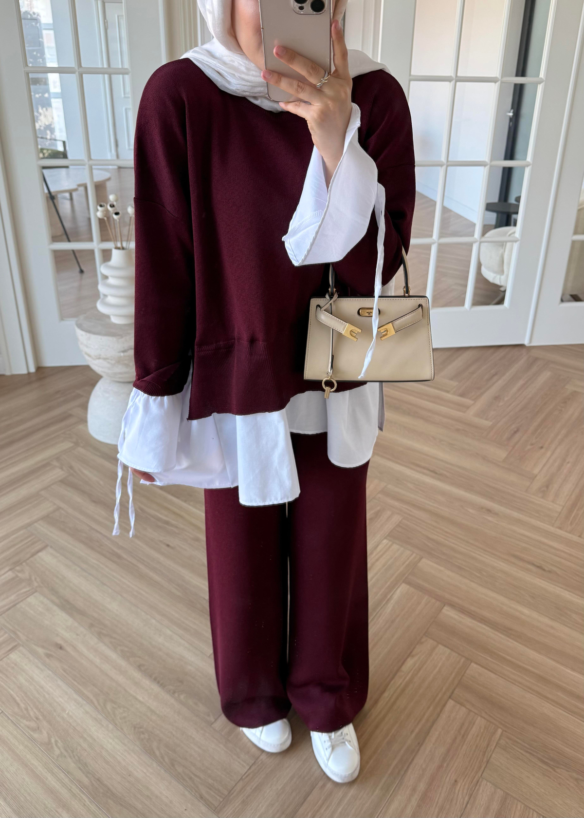 Triko Gömlek Detaylı Takım Bordo