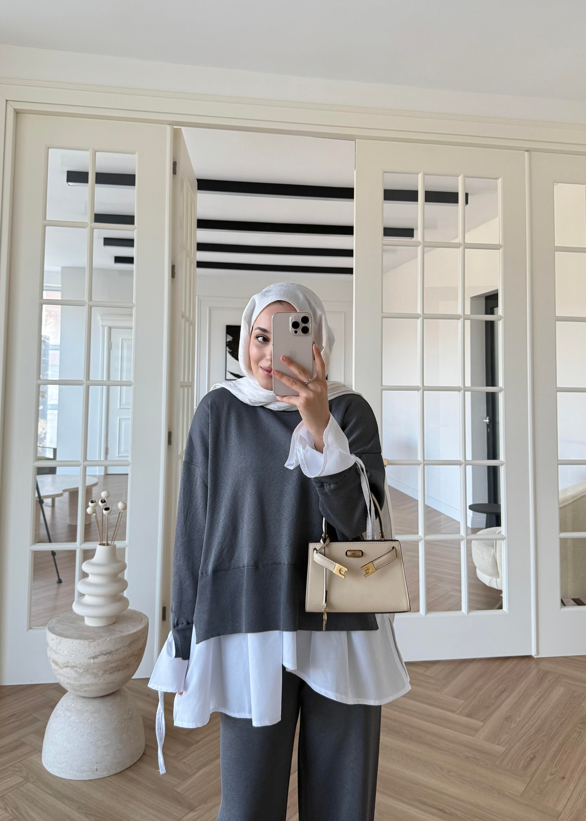 Triko Gömlek Detaylı Takım Gri