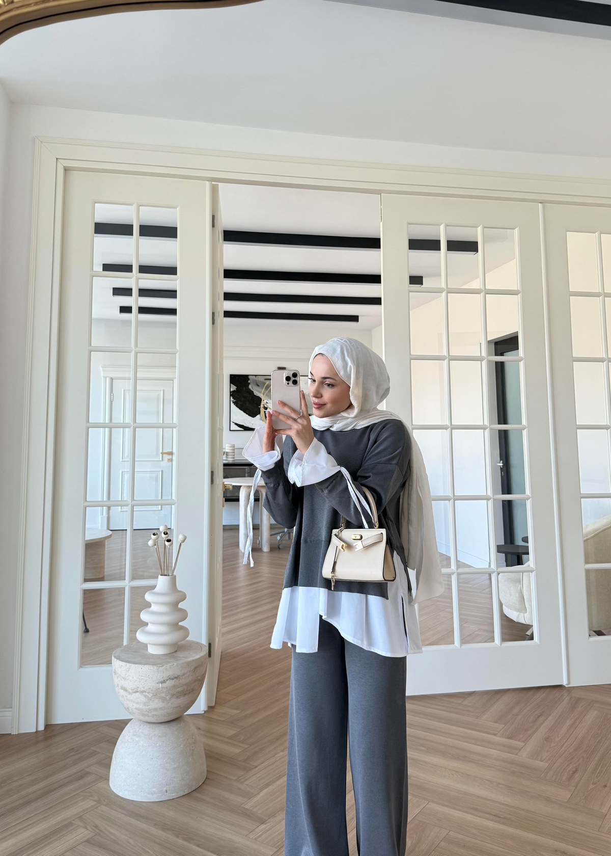 Triko Gömlek Detaylı Takım Gri