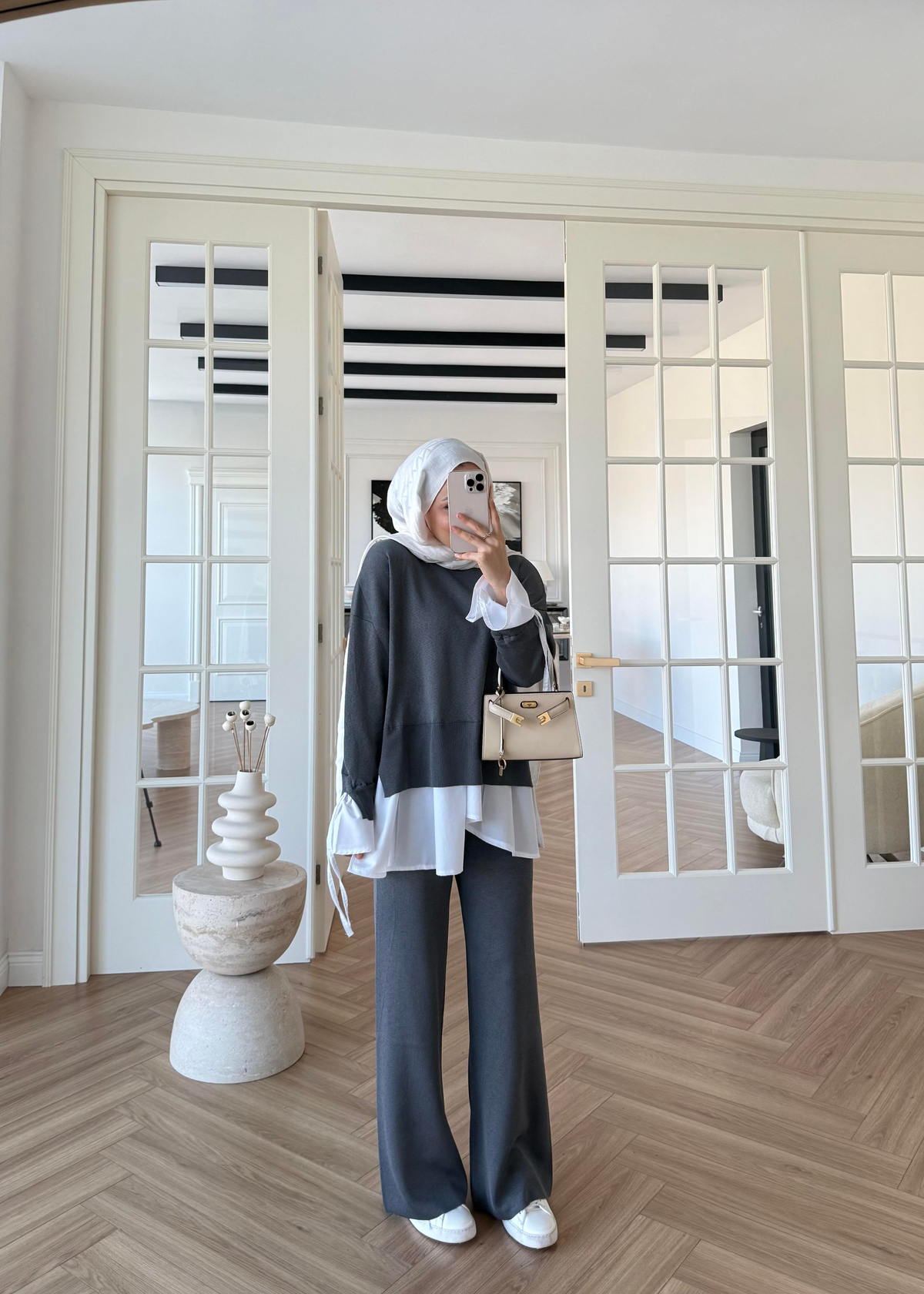 Triko Gömlek Detaylı Takım Gri