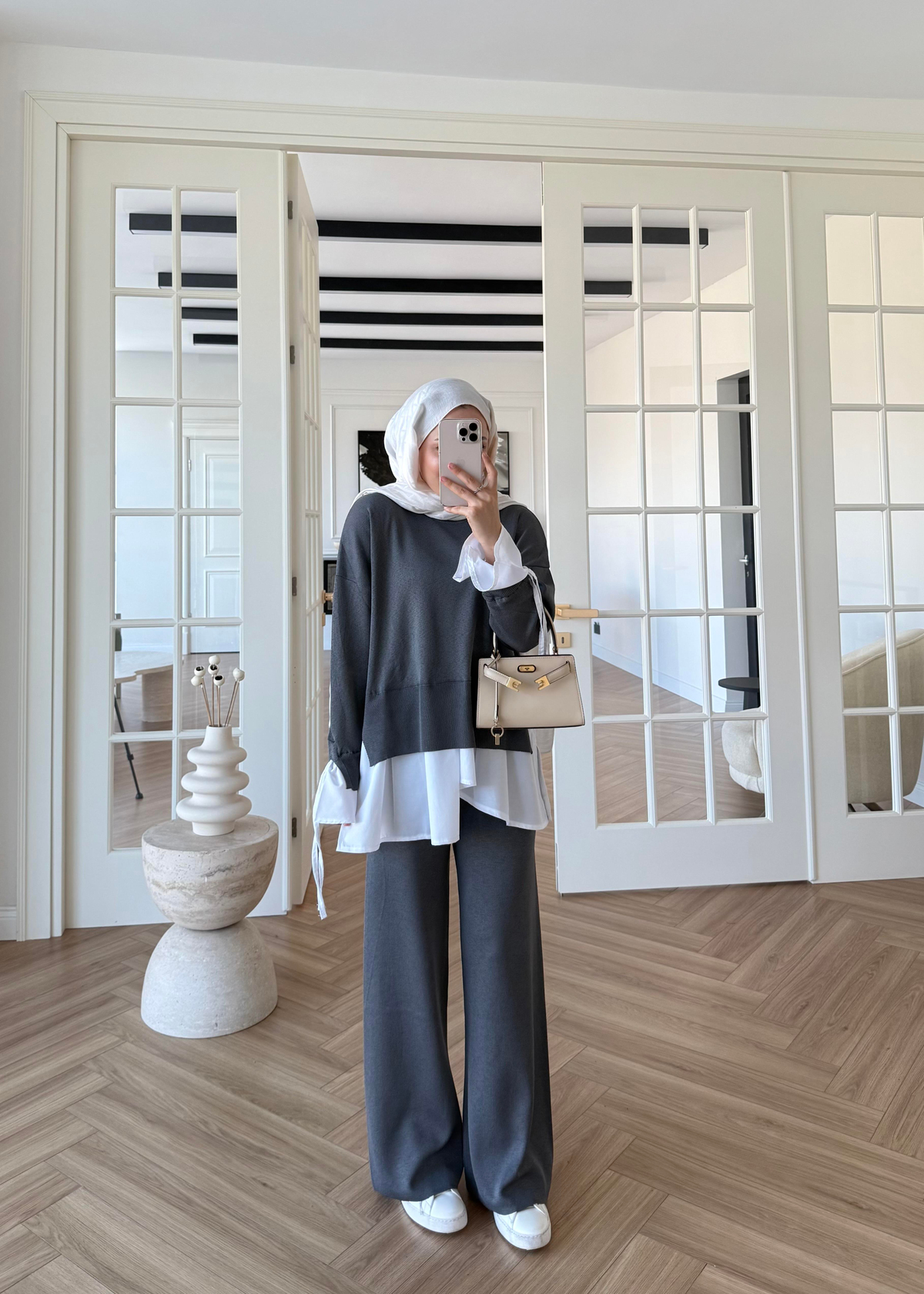 Triko Gömlek Detaylı Takım Gri