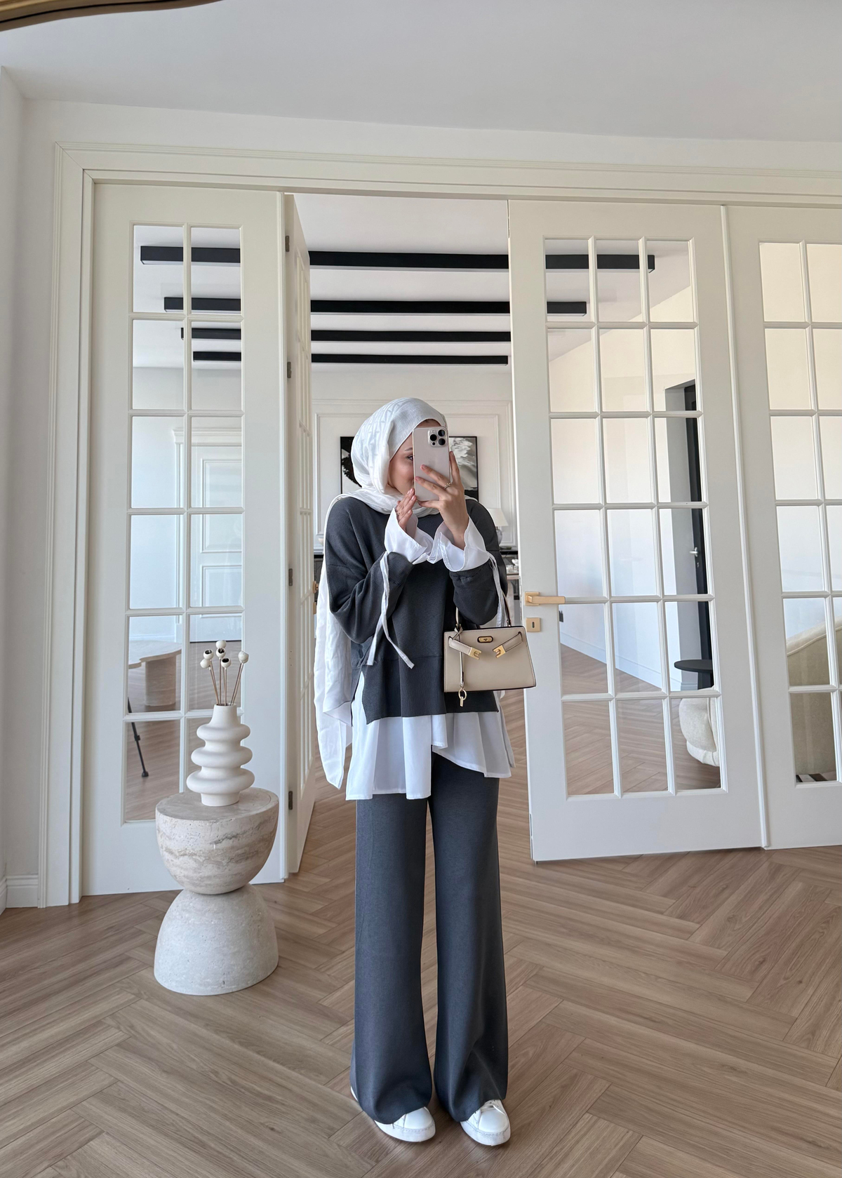 Triko Gömlek Detaylı Takım Gri