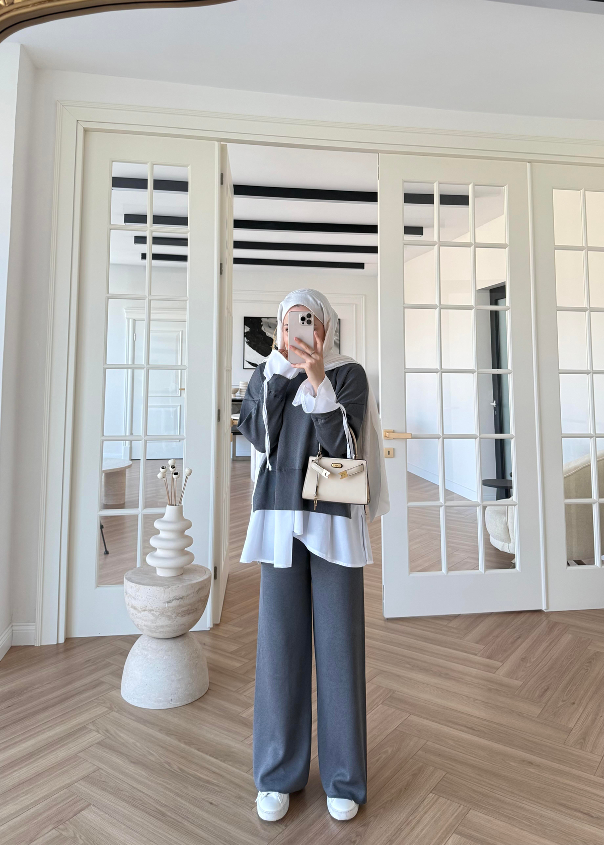 Triko Gömlek Detaylı Takım Gri