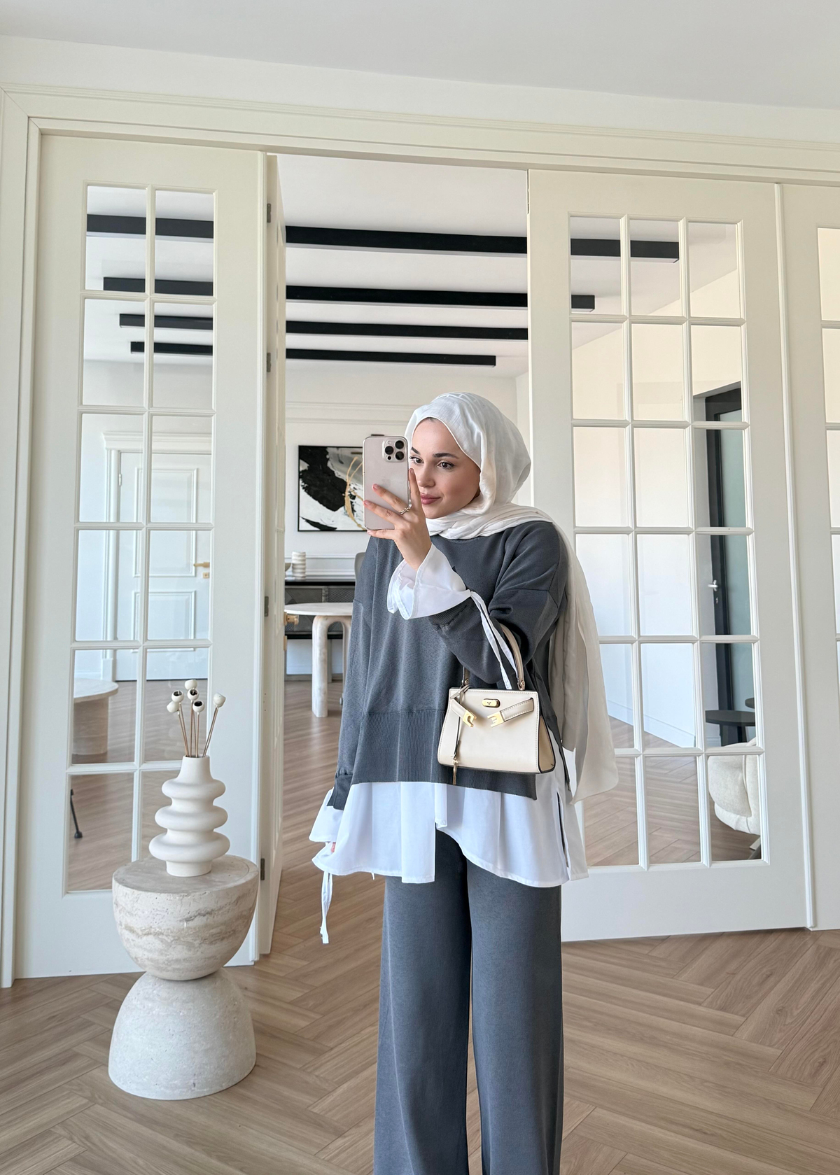 Triko Gömlek Detaylı Takım Gri