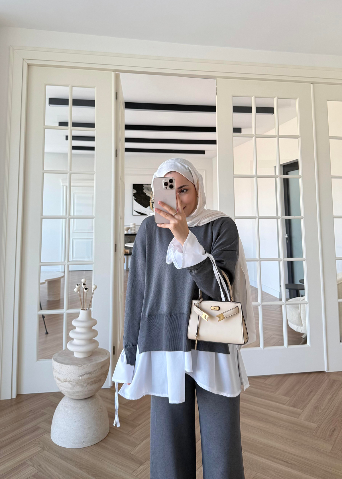 Triko Gömlek Detaylı Takım Gri