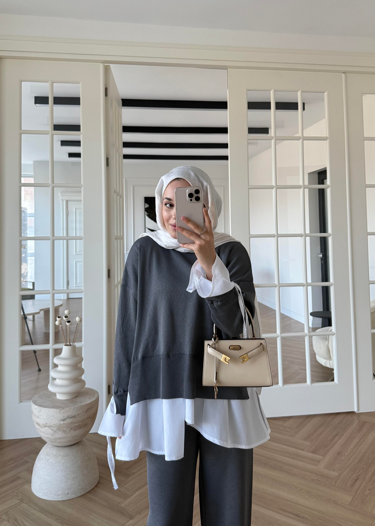 Triko Gömlek Detaylı Takım Gri