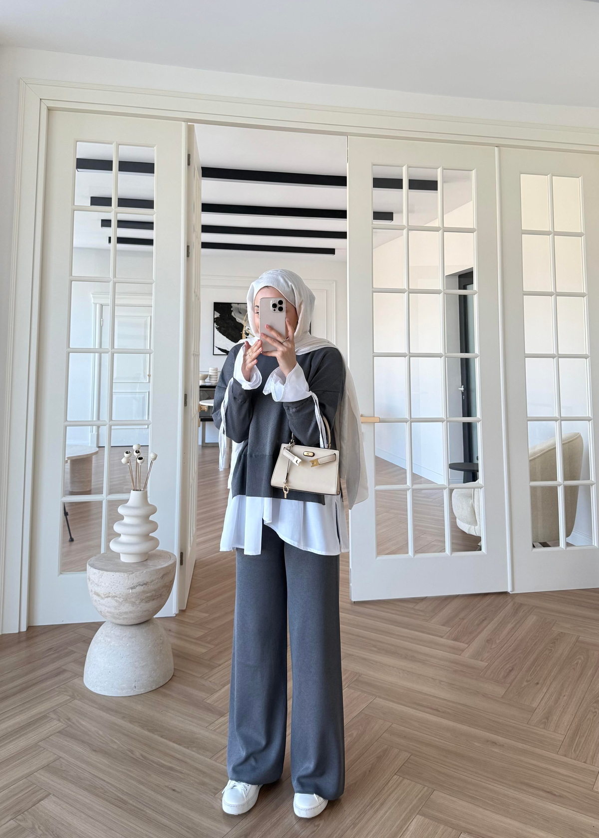 Triko Gömlek Detaylı Takım Gri