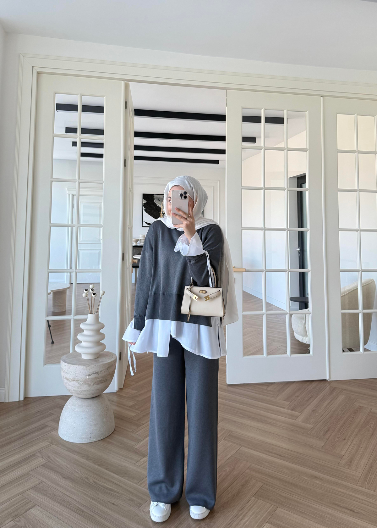 Triko Gömlek Detaylı Takım Gri