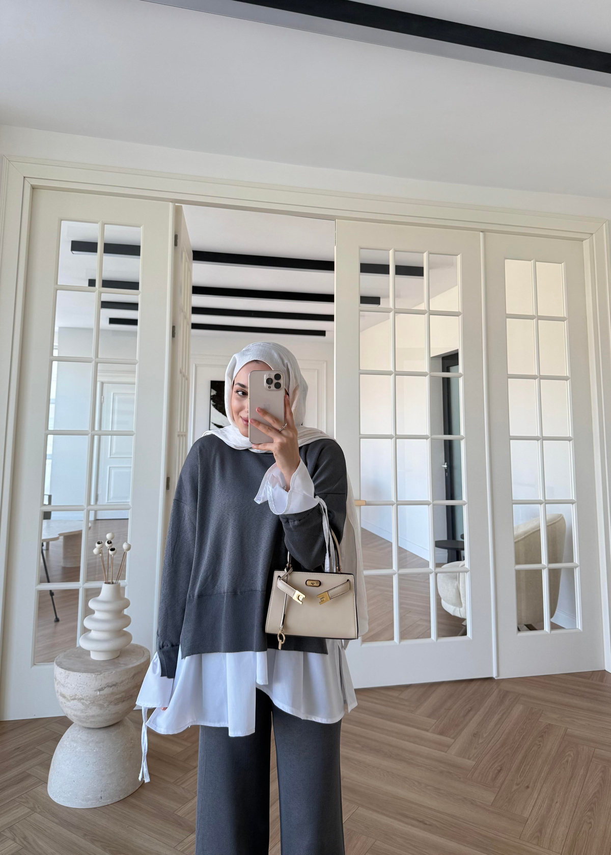 Triko Gömlek Detaylı Takım Gri