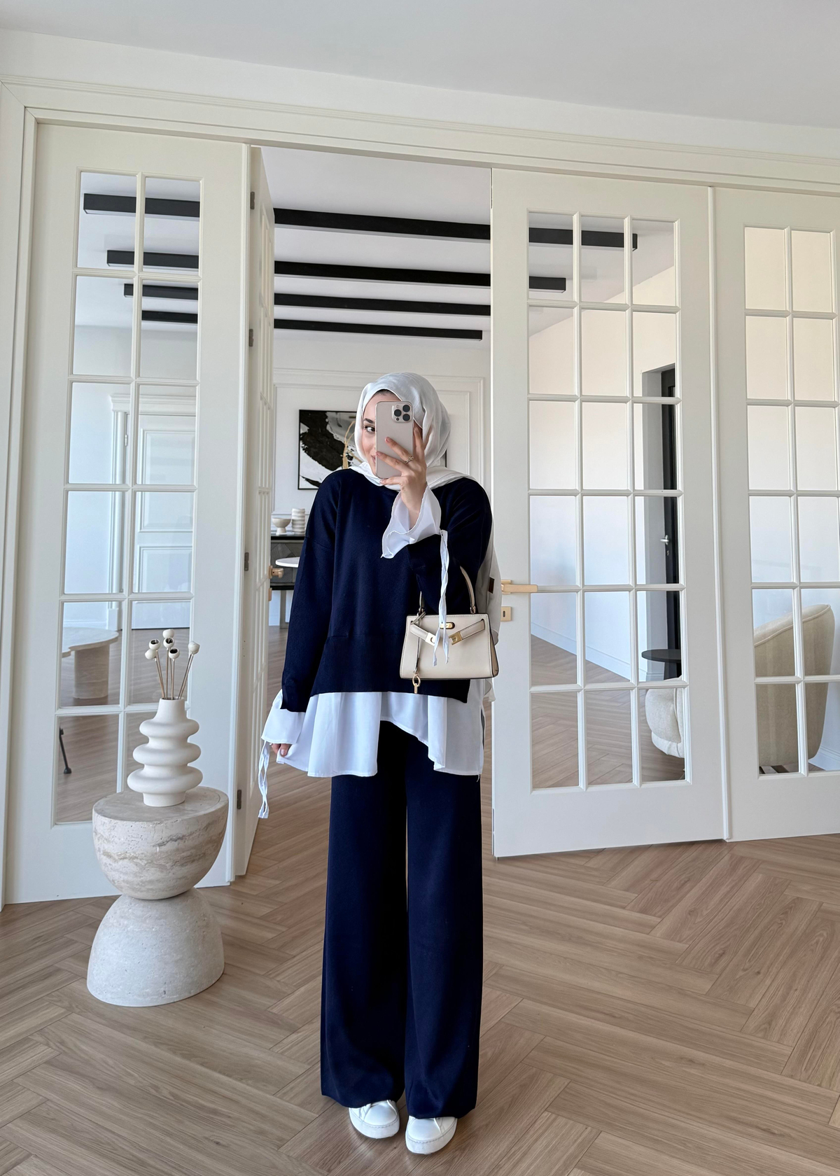 Triko Gömlek Detaylı Takım Lacivert