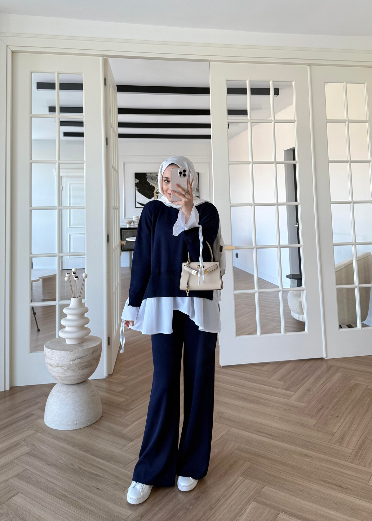 Triko Gömlek Detaylı Takım Lacivert