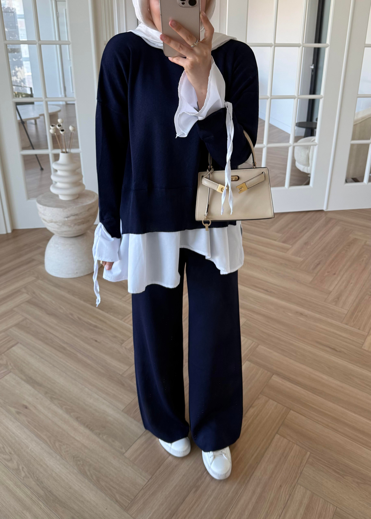 Triko Gömlek Detaylı Takım Lacivert