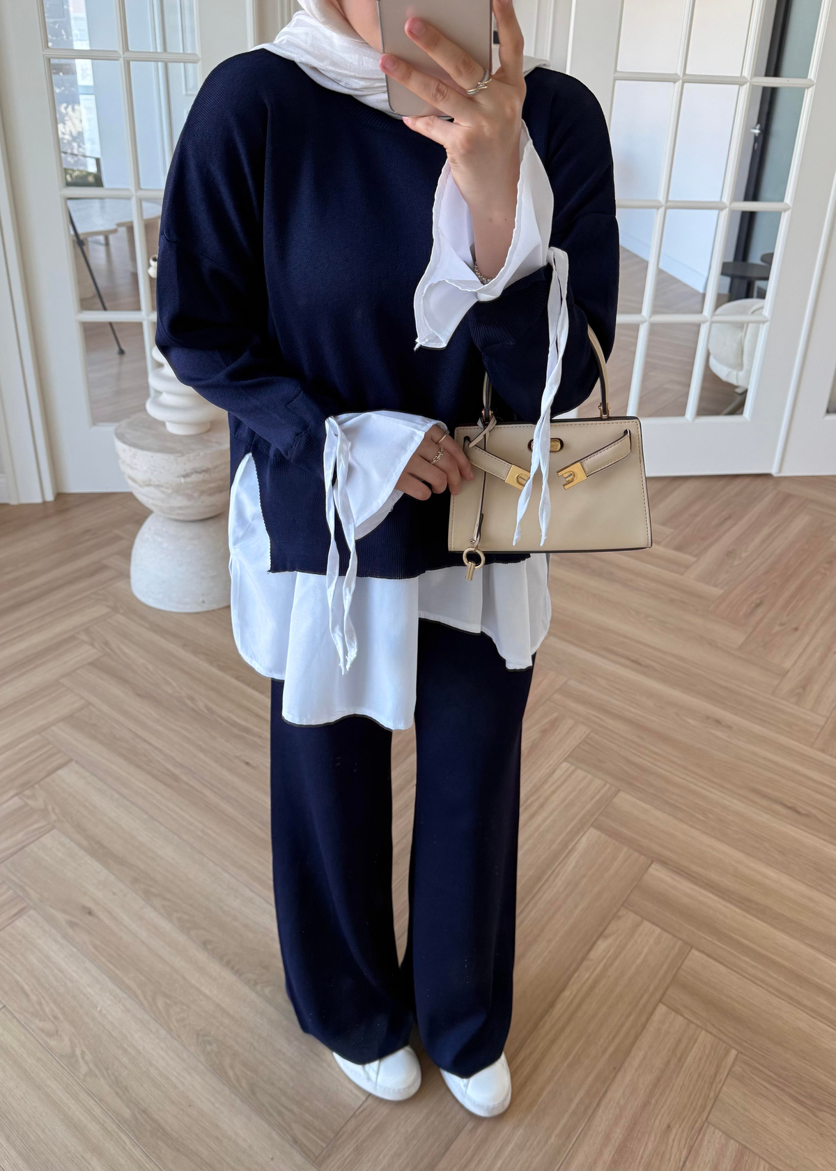 Triko Gömlek Detaylı Takım Lacivert