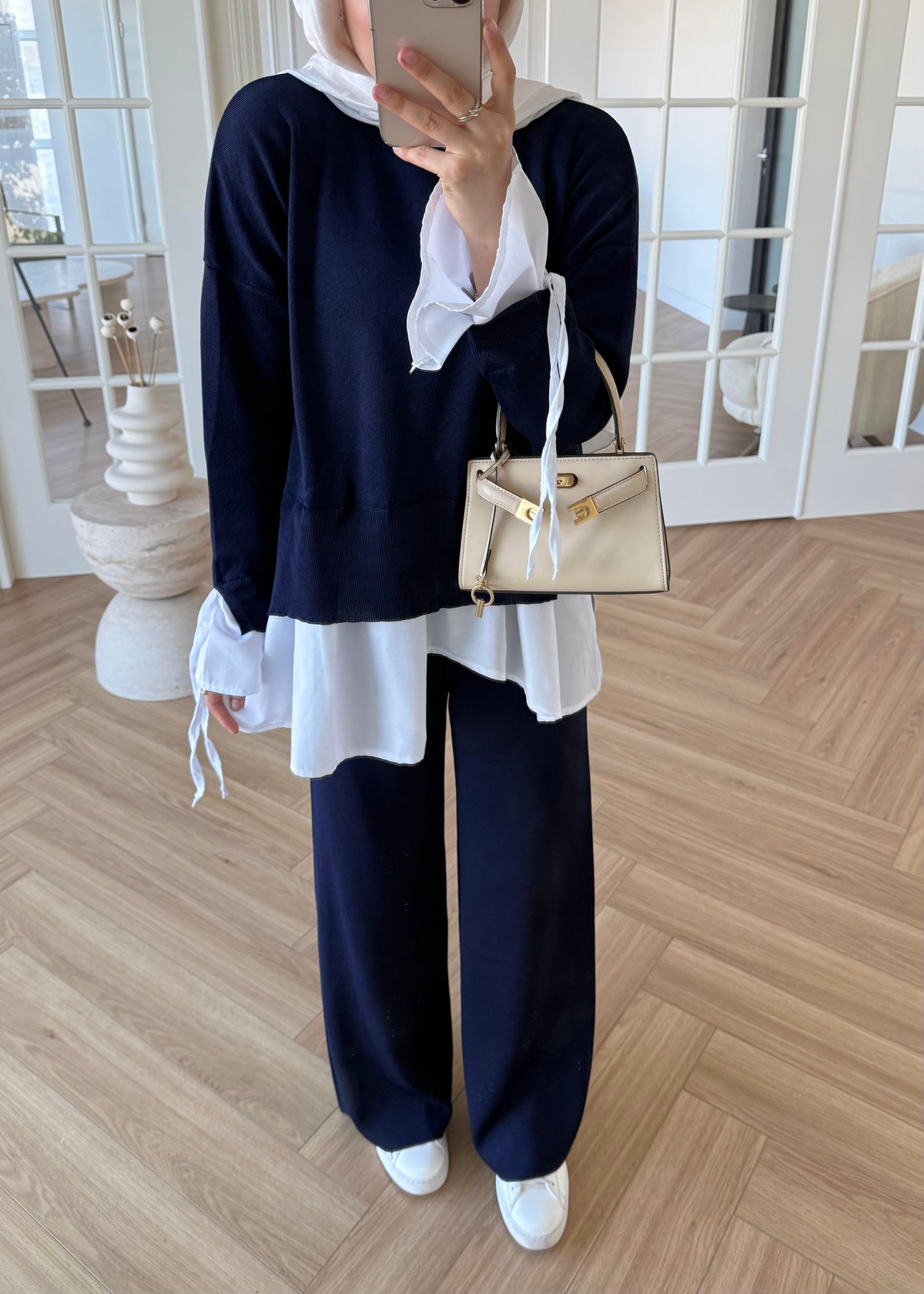 Triko Gömlek Detaylı Takım Lacivert