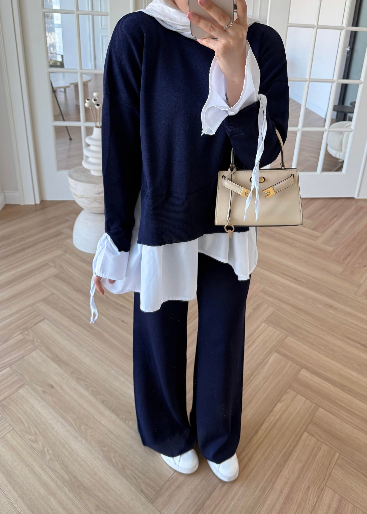 Triko Gömlek Detaylı Takım Lacivert