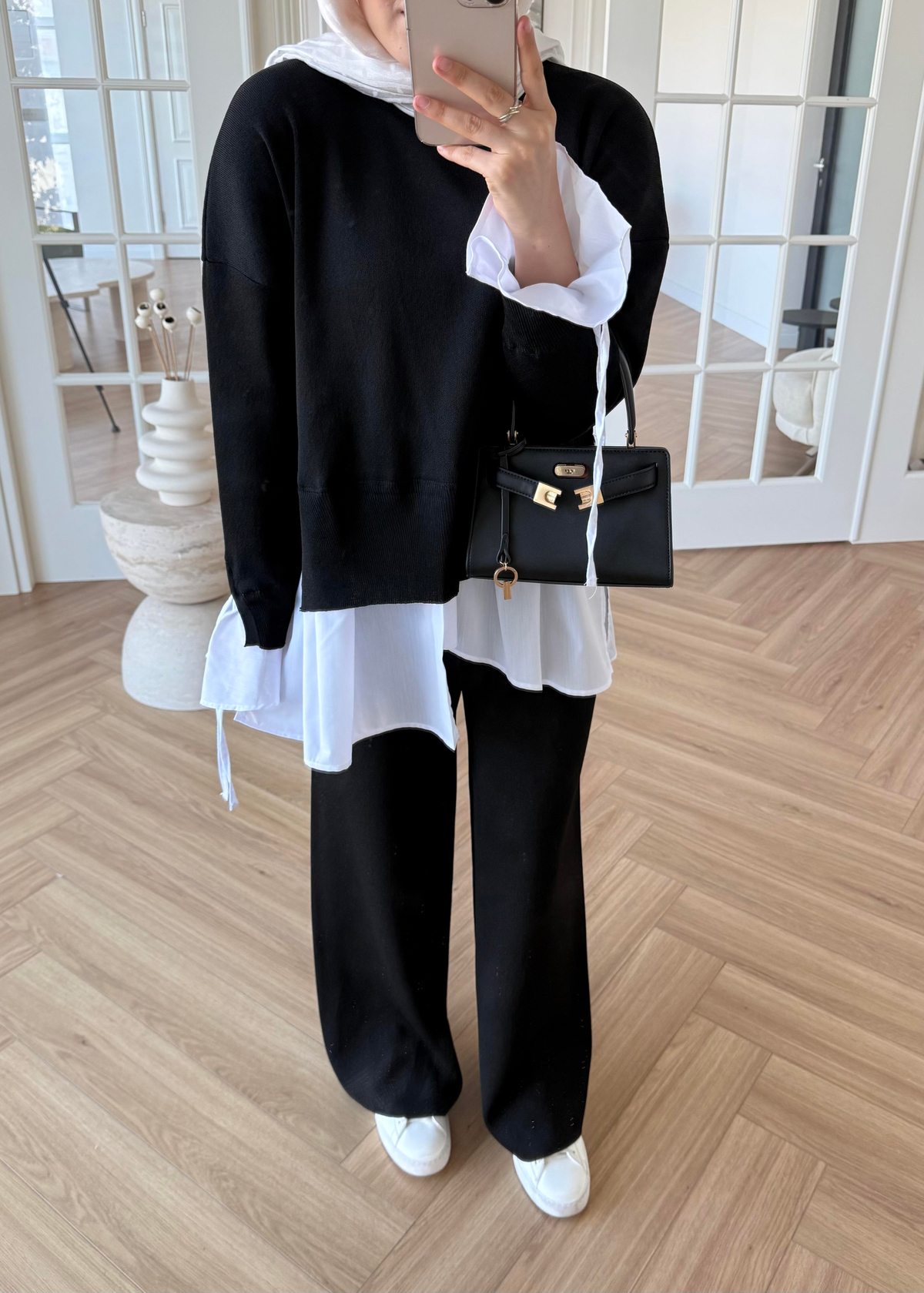 Triko Gömlek Detaylı Takım Siyah