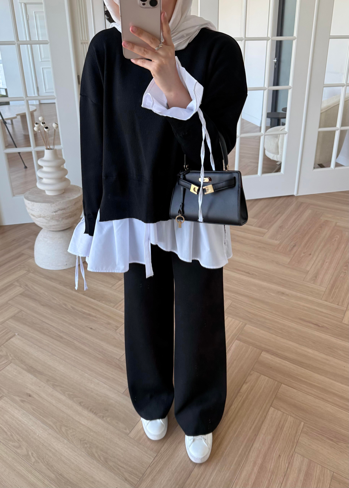 Triko Gömlek Detaylı Takım Siyah