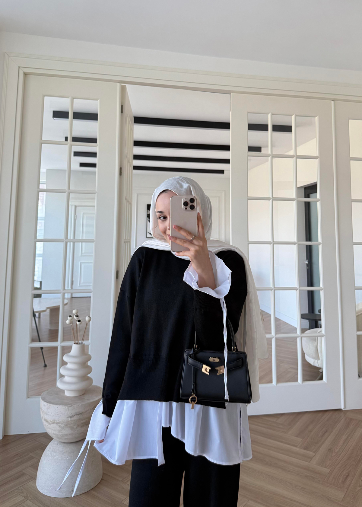 Triko Gömlek Detaylı Takım Siyah