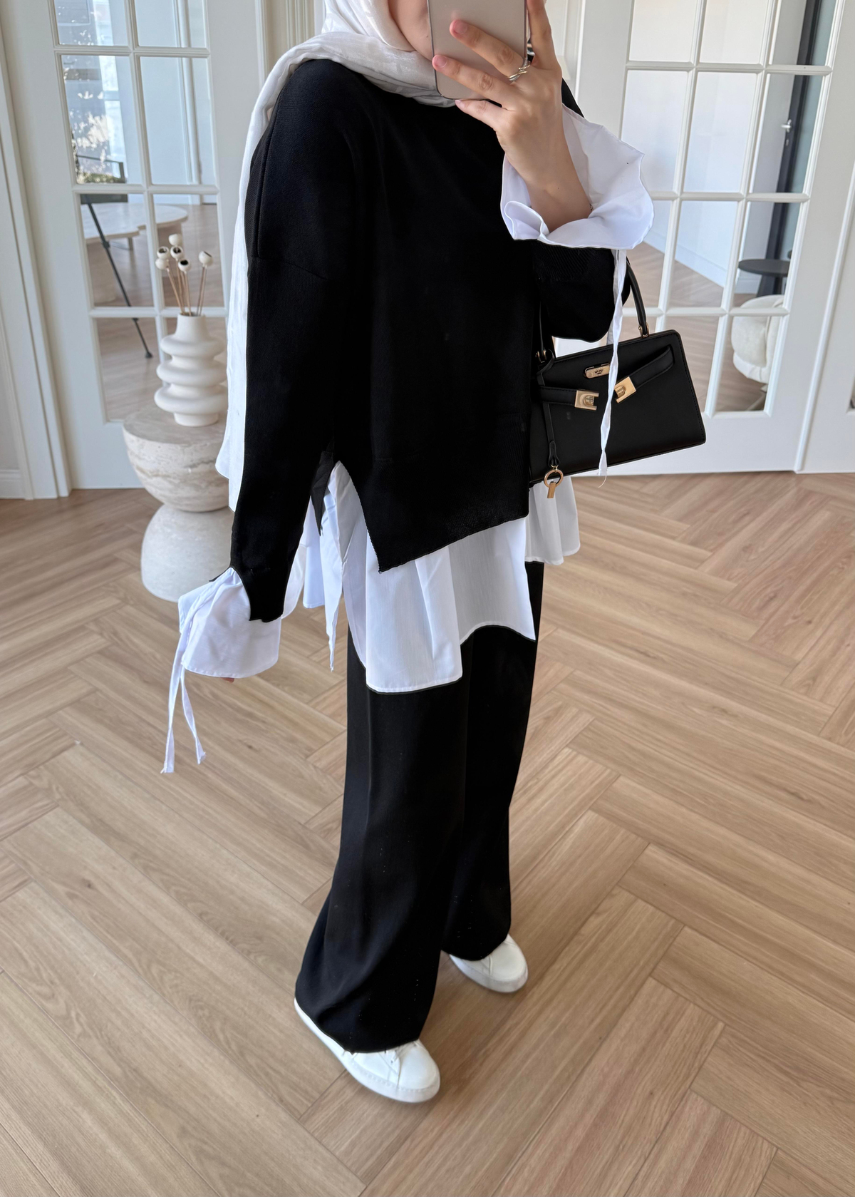 Triko Gömlek Detaylı Takım Siyah