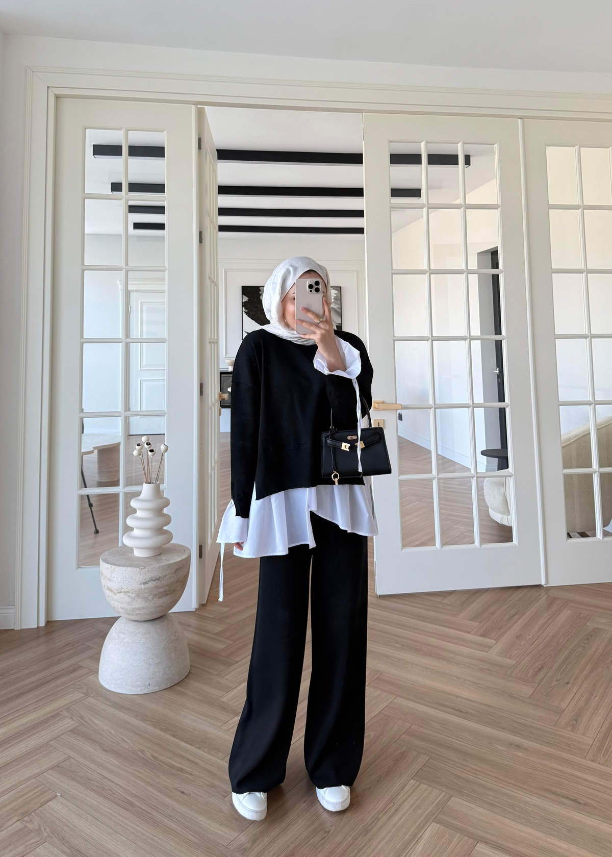 Triko Gömlek Detaylı Takım Siyah